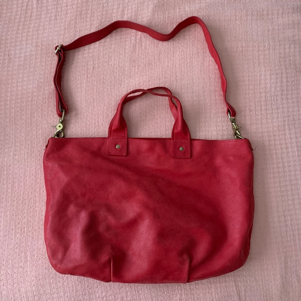 Clare Vivier red nubuck leather messenger bag